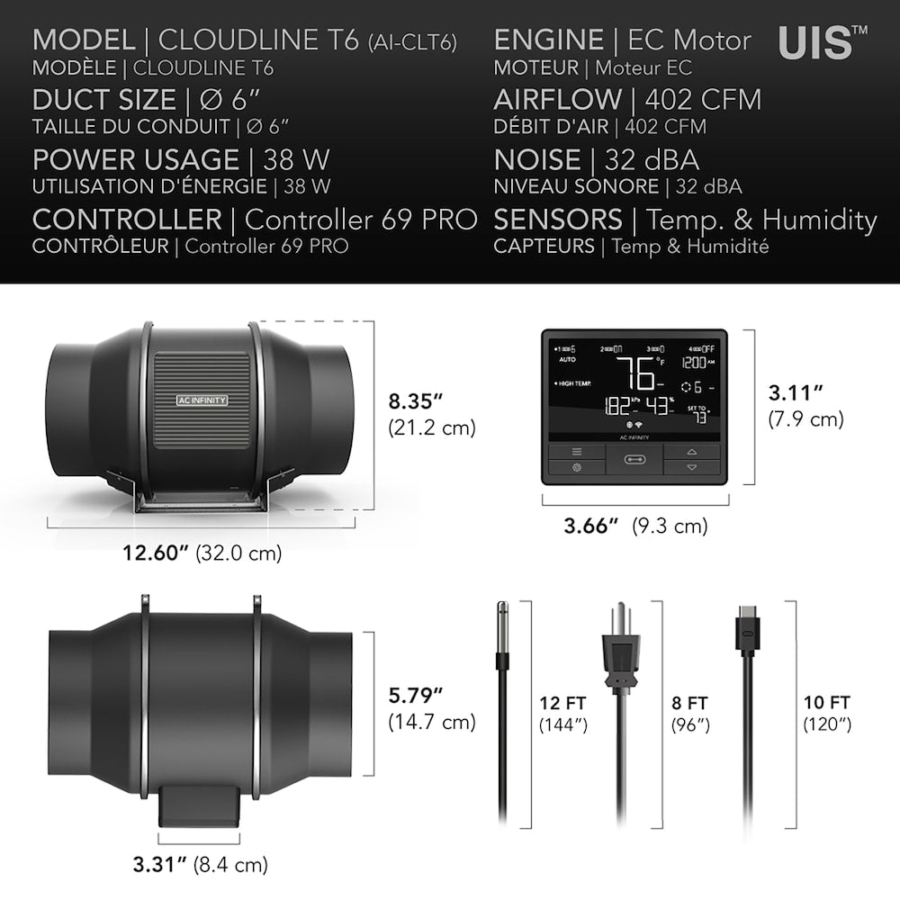 AI-CLT6 Cloudline Pro S6, quiet inline duct fan system with speed controller, 6-inch
