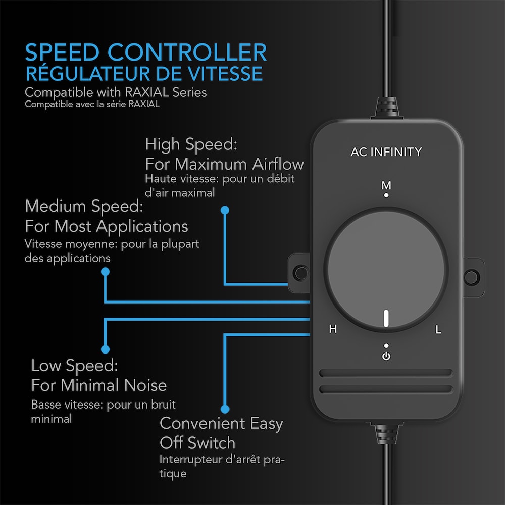 Raxial S8, inline booster duct fan with speed controller, 8-inch