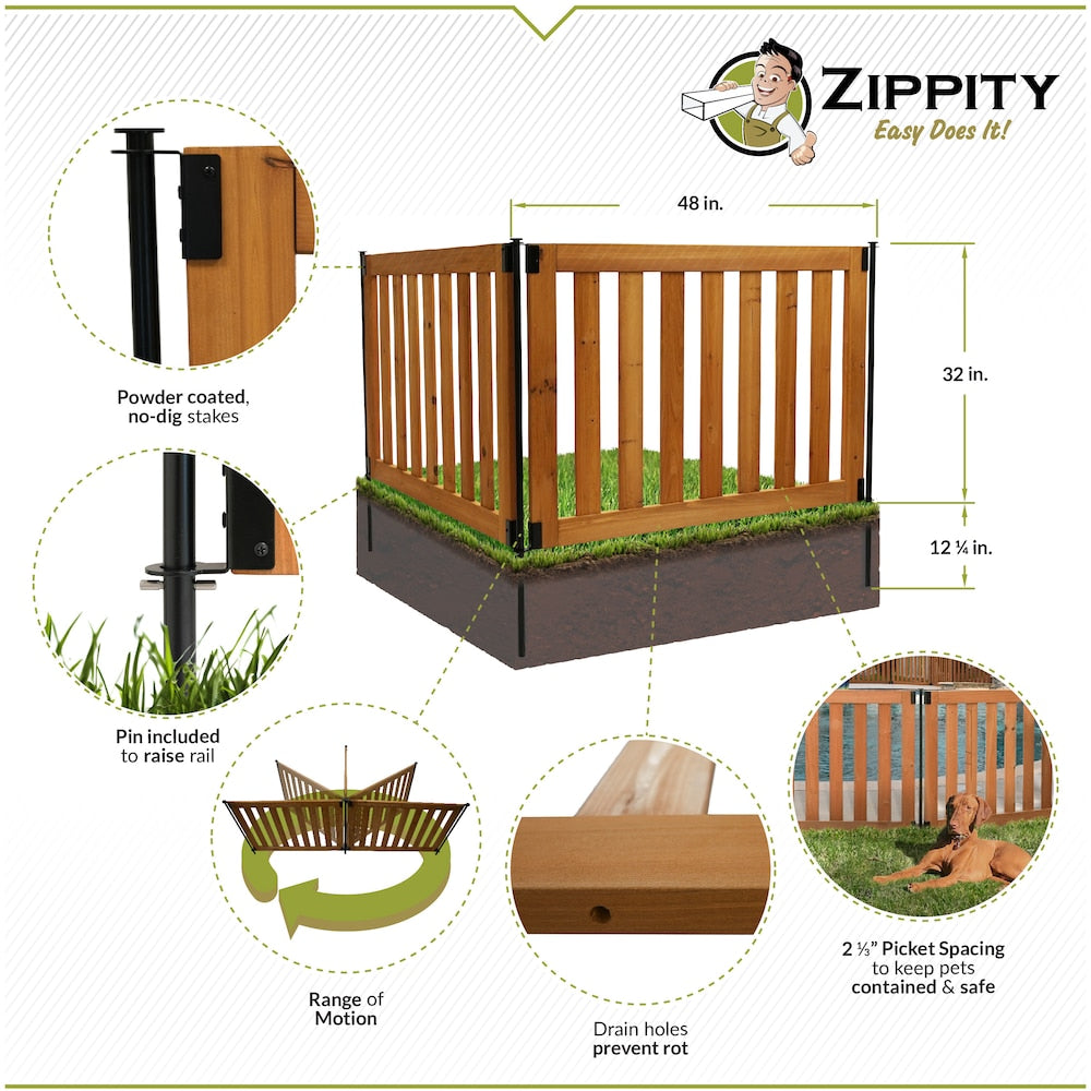 Newberry Dig Free Wood Fence Kit, 48-inch by 32-inch (2 panels)