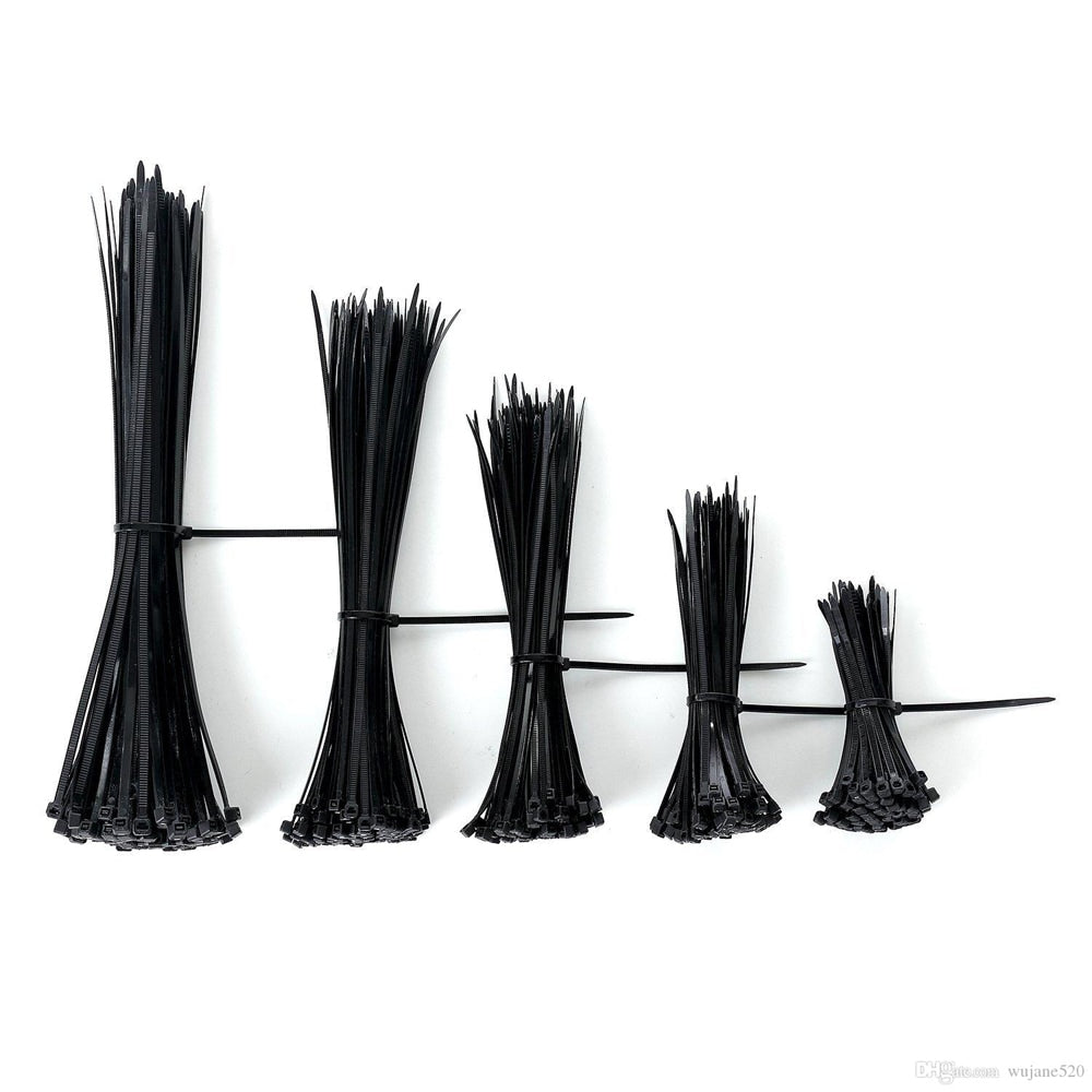 Lot de 500 serre-câbles de 8 po - Serre-câbles zippés noirs en nylon/plastique de taille moyenne