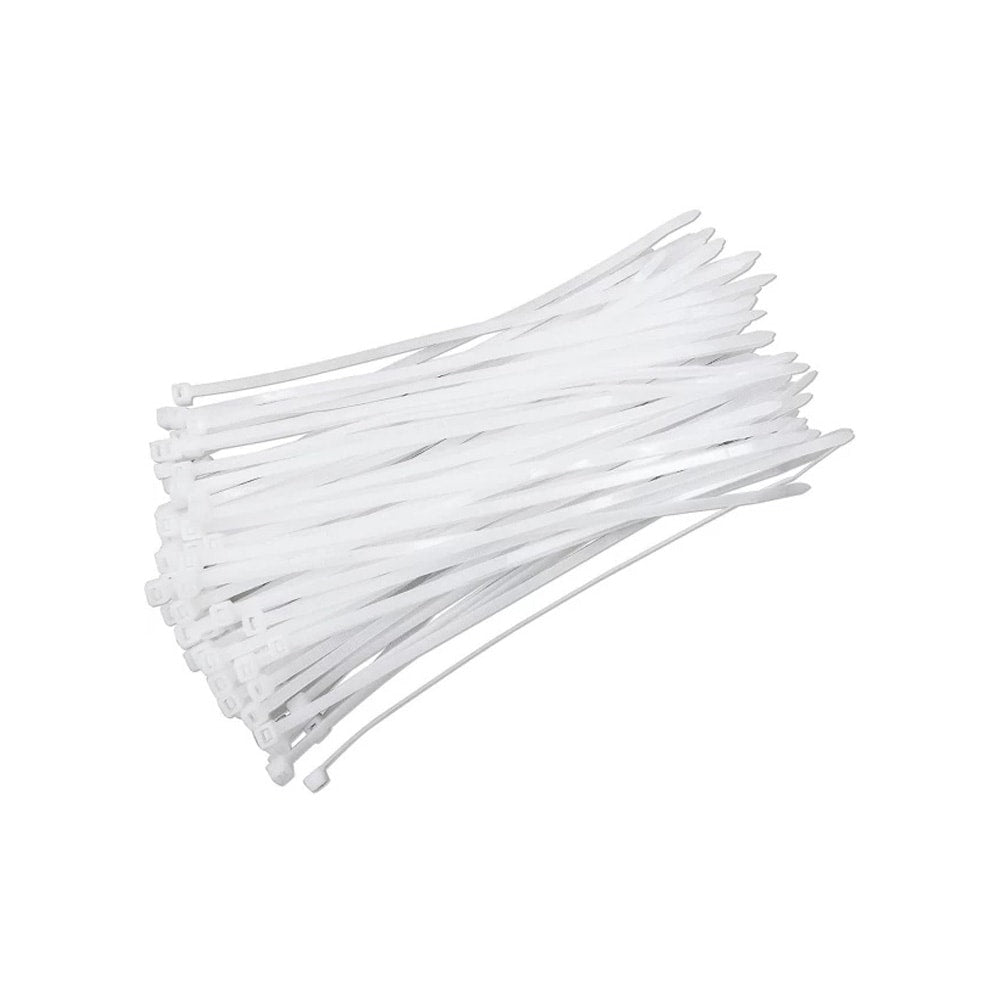 Lot de 100 serre-câbles de 8 po – Serre-câbles zippés en nylon/plastique blanc de taille moyenne