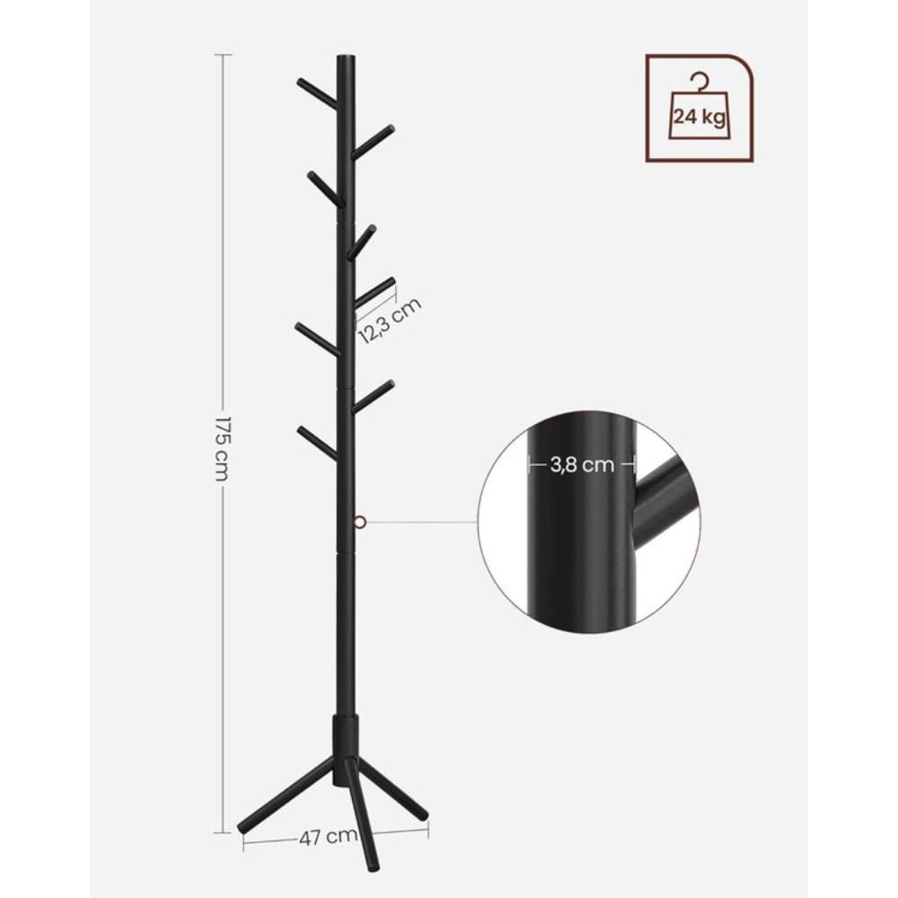 Adjustable Free-standing Coat Rack with 8 Hooks & 3 Height Options, Black