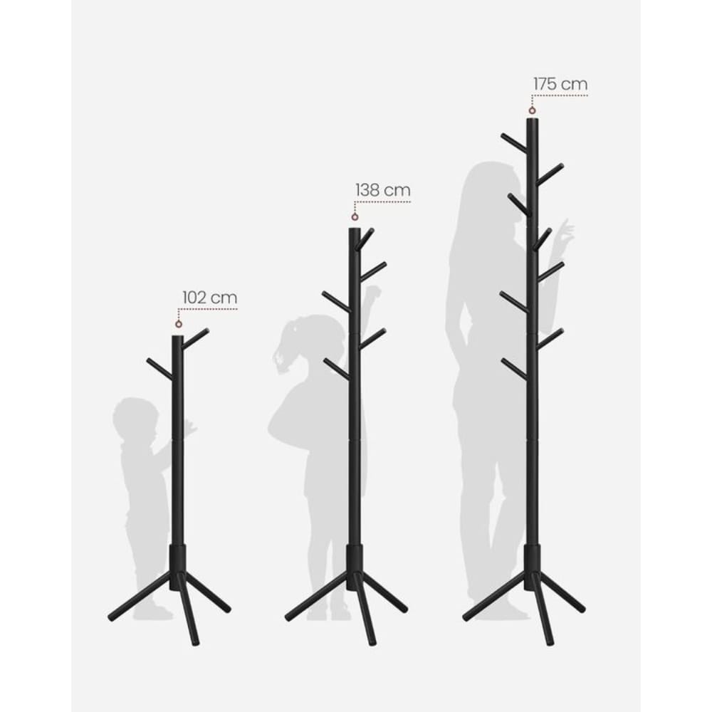 Adjustable Free-standing Coat Rack with 8 Hooks & 3 Height Options, Black