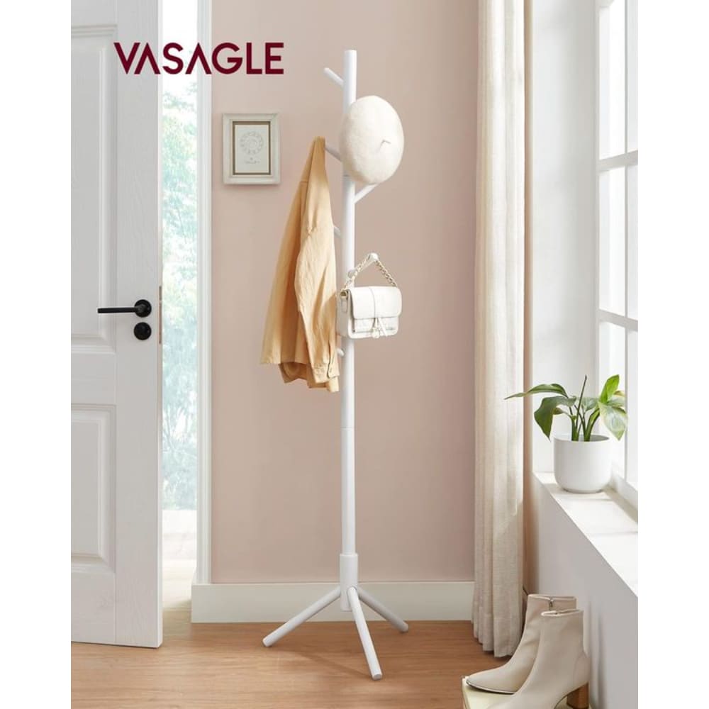 Adjustable Free-standing Coat Rack with 8 Hooks & 3 Height Options, White
