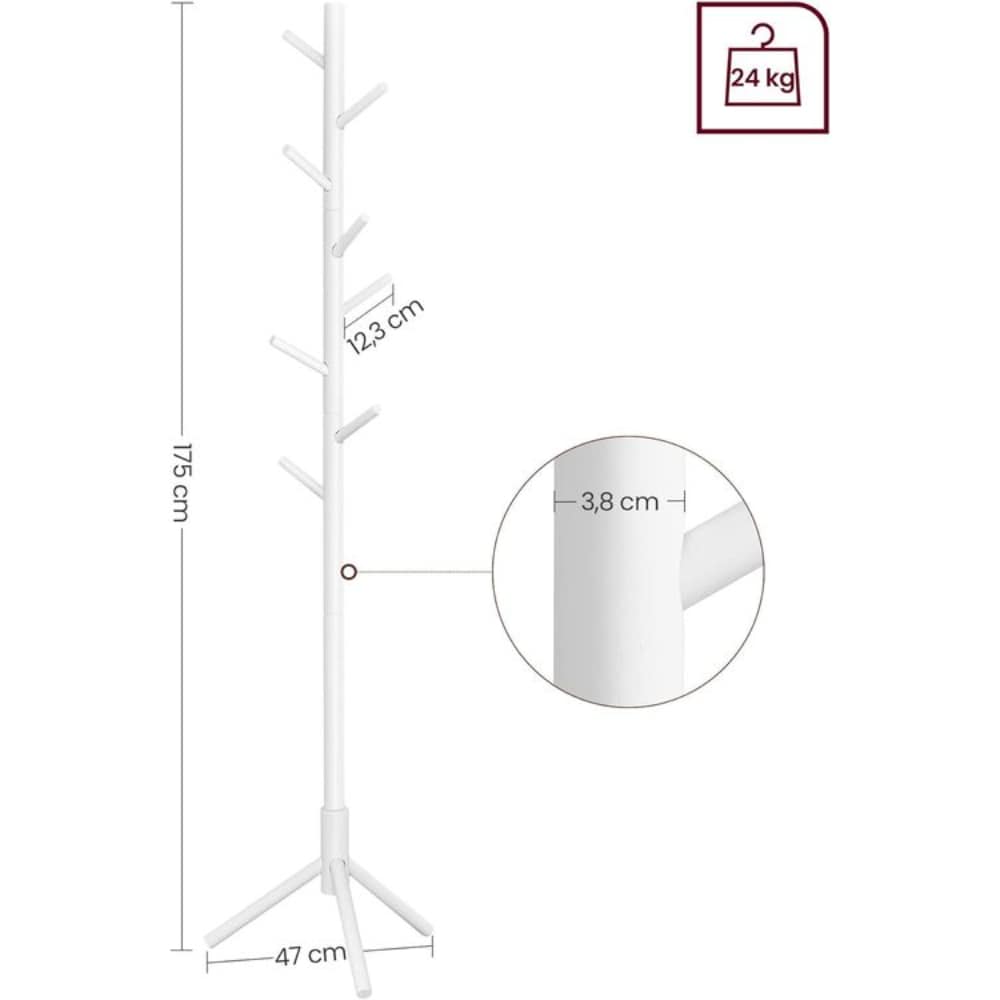 Adjustable Free-standing Coat Rack with 8 Hooks & 3 Height Options, White