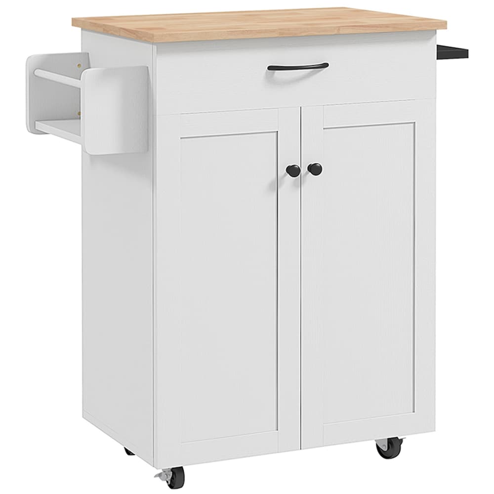 Îlot de cuisine de 32,7 pouces de largeur avec porte-serviettes et étagère réglable en blanc vieilli