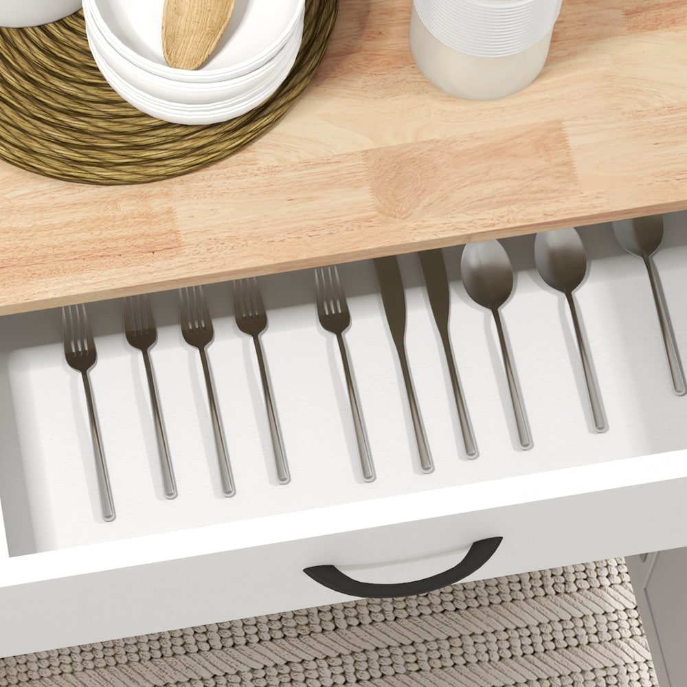 Îlot de cuisine de 32,7 pouces de largeur avec porte-serviettes et étagère réglable en blanc vieilli