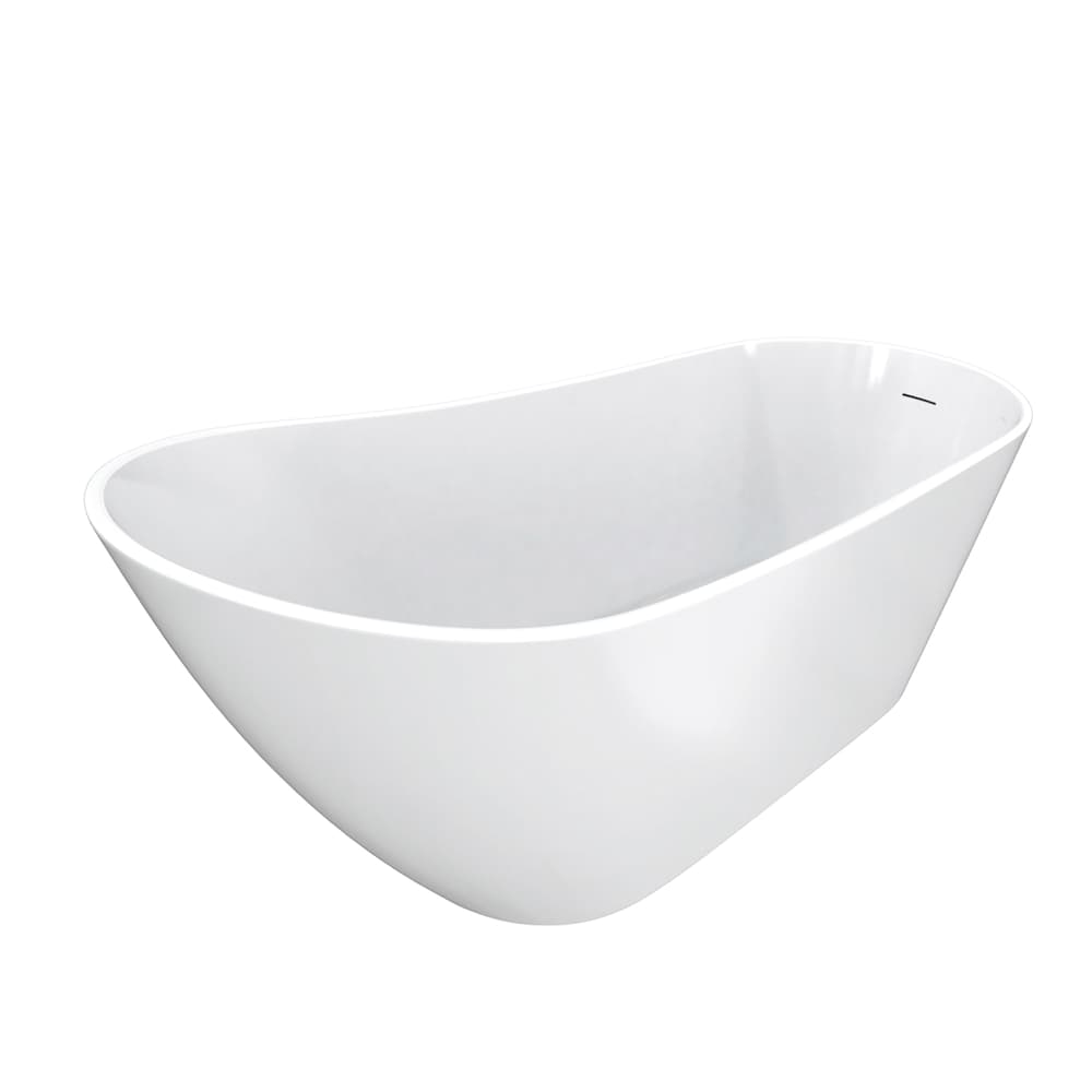 Baignoire autoportante en acrylique Soca de 58 7/8 po L x 28 po l x 26,25 po H, 1 pièce, avec drain d'extrémité ovale/pantalon, blanche, avec profondeur de trempage de 14,25 po