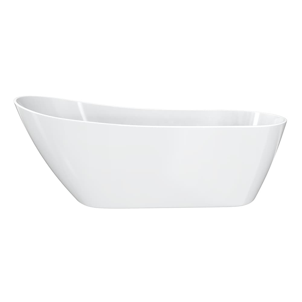 Baignoire autoportante monobloc en acrylique Soca de 67 po L x 28,75 po l x 26 3/8 po H avec drain d'extrémité ovale/pantalon en blanc et profondeur de trempage de 14,5 po