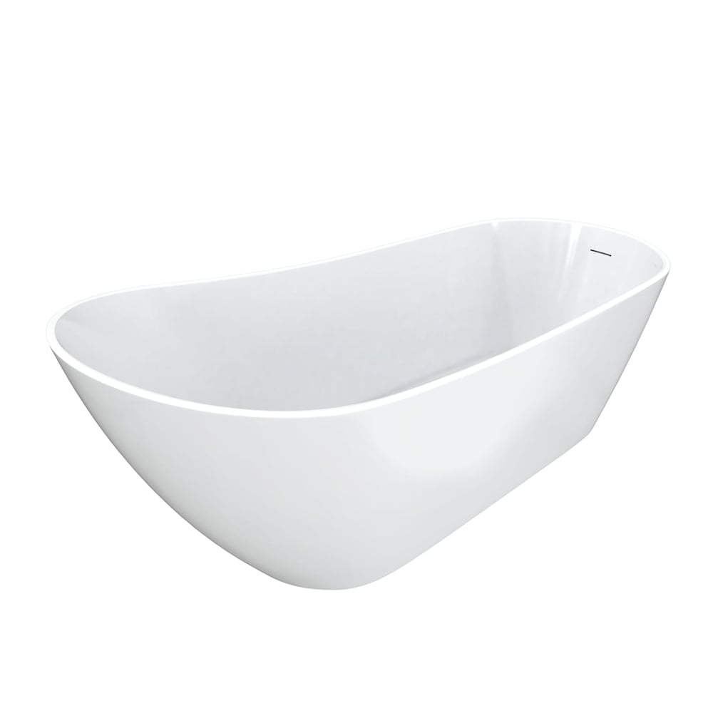 Baignoire autoportante monobloc en acrylique Soca de 67 po L x 28,75 po l x 26 3/8 po H avec drain d'extrémité ovale/pantalon en blanc et profondeur de trempage de 14,5 po
