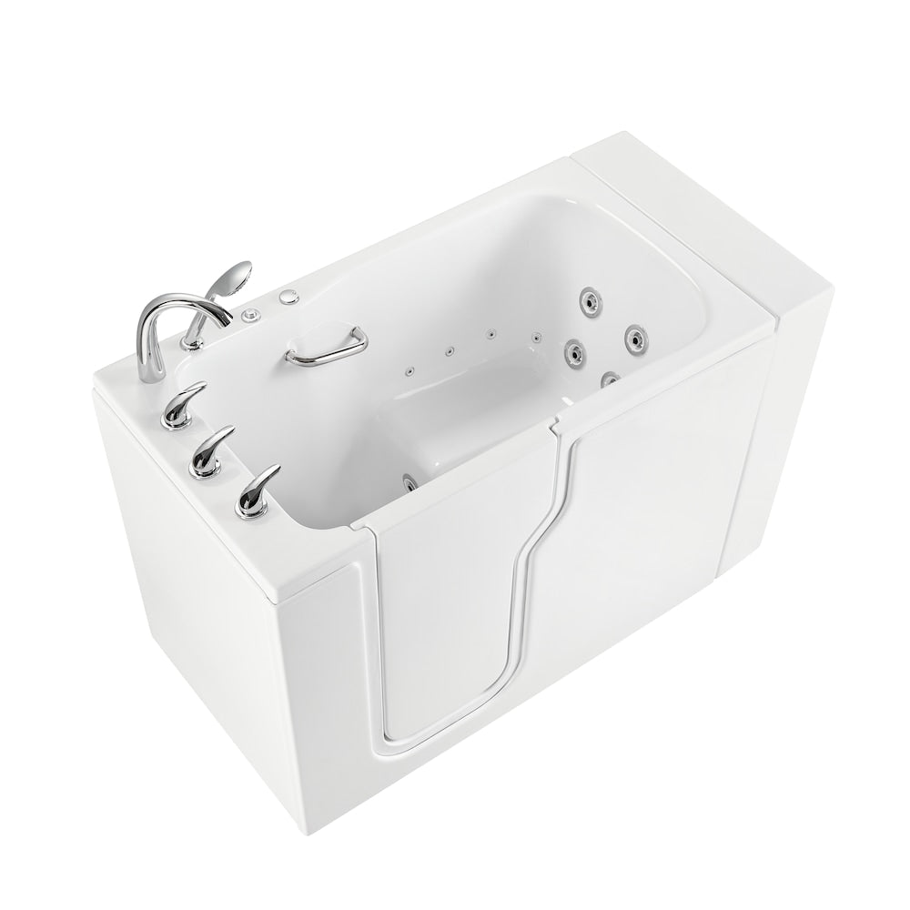 Baignoire balnéo standard de 52 po x 30 po en blanc avec drain à gauche et porte à gauche