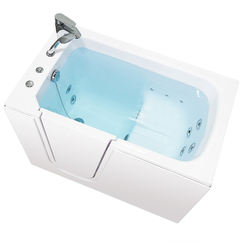 Baignoire balnéo Flow de 48 po x 28 po en blanc avec drain à gauche et porte à gauche