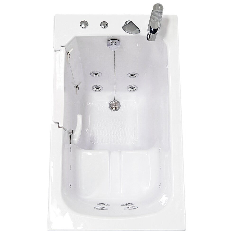 Baignoire balnéo Flow de 48 po x 28 po en blanc avec drain à gauche et porte à gauche