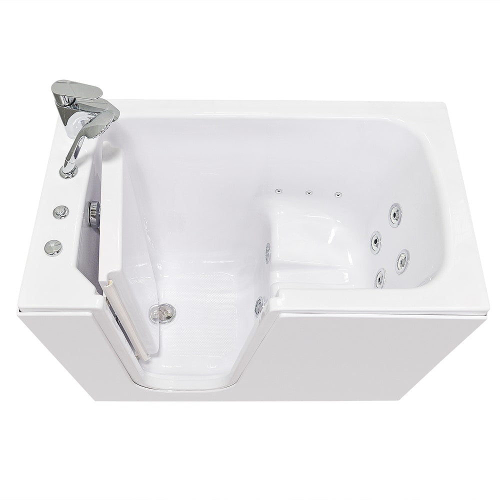 Baignoire balnéo Flow de 48 po x 28 po en blanc avec drain à gauche et siège chauffant