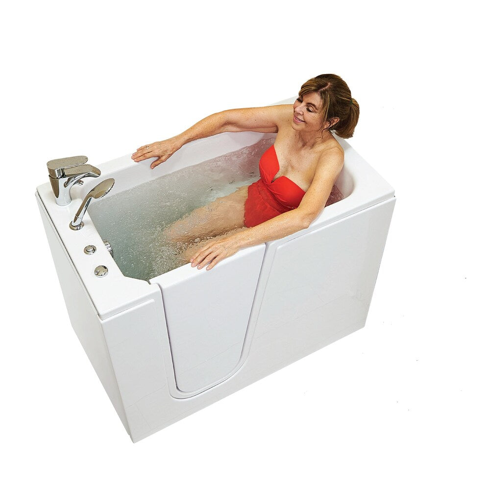 Baignoire balnéo Flow de 48 po x 28 po en blanc avec drain à gauche et siège chauffant