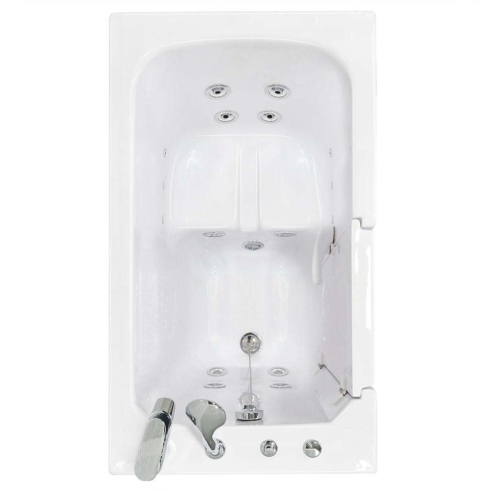 Baignoire balnéo Flow de 48 po x 28 po en blanc avec drain à gauche et siège chauffant