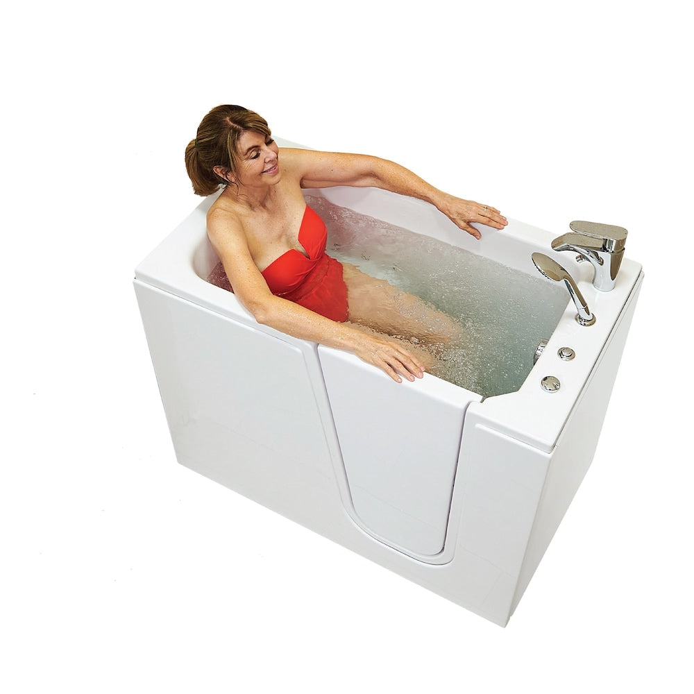 Baignoire balnéo Flow de 48 po x 28 po en blanc avec drain à droite et porte à droite
