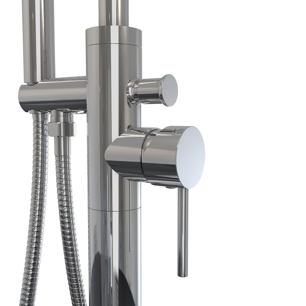 Robinet de baignoire autoportant à poignée unique Linosa avec pomme de douche à main en chrome