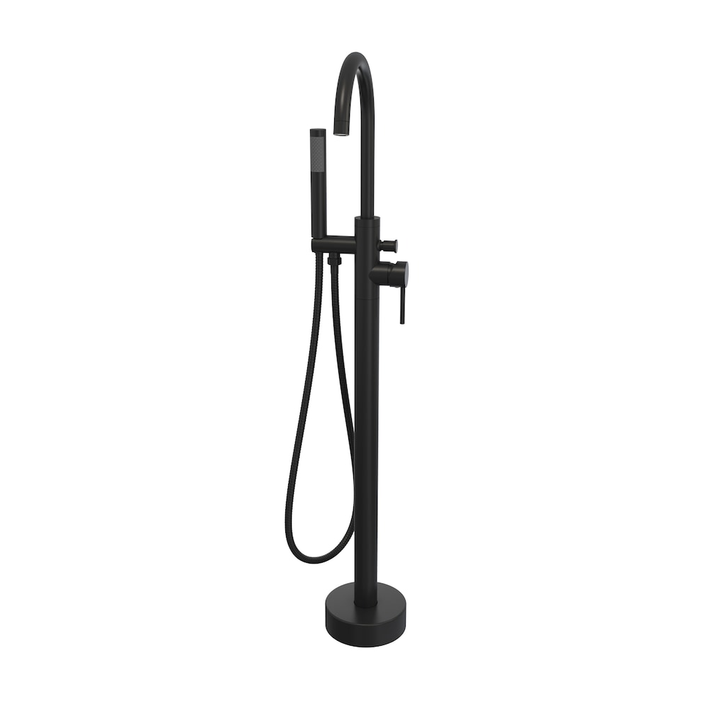 Robinet de baignoire autoportant à poignée unique Linosa avec pomme de douche à main en noir mat