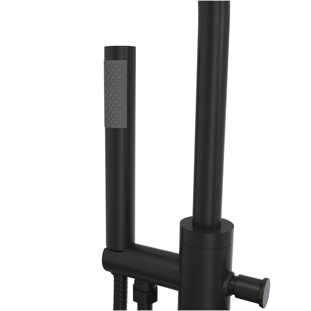 Baignoire autoportante ovale en acrylique Cariso 60 po L x 30 po l x 24 po H, 1 pièce, drain central, avec robinet de baignoire autoportante à poignée unique Linosa et pomme de douche à main en noir mat