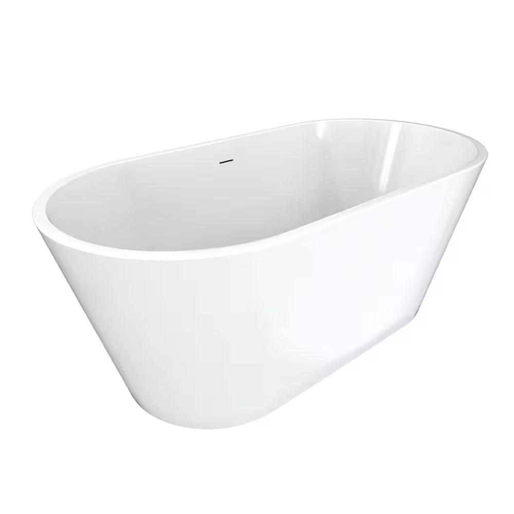 Cariso 60 in. L x 30 in. W x 24 in. H 1-Piece Acrylic Oval Freestanding Bathtub, Center Drain, with Linosa Single Handle Freestanding Bathtub Faucet & Handheld Shower Head in Chrome