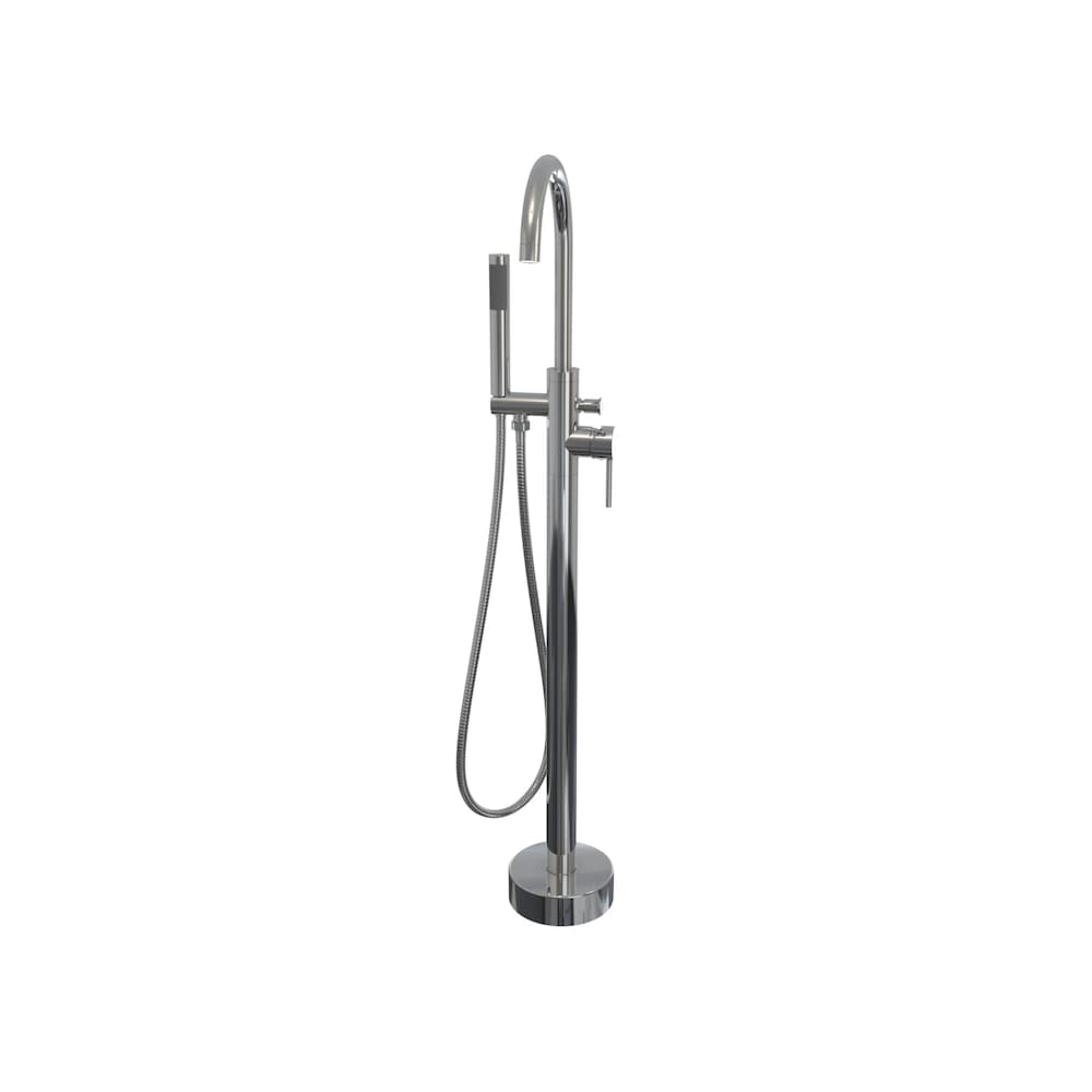 Baignoire autoportante ovale en acrylique Cariso de 67 po L x 31 po l x 23 po H, 1 pièce, drain central, avec robinet de baignoire autoportante à poignée unique Linosa et pomme de douche à main en chrome