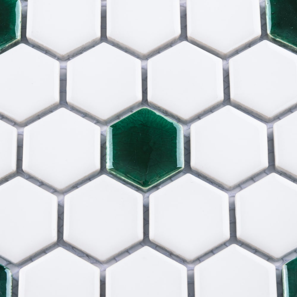 Metro Ion 1" Hex Emerald Dot w/Glossy White 10-1/4" x 11-7/8" Porc Mosaic Tile (8.6 sq. ft./Case)