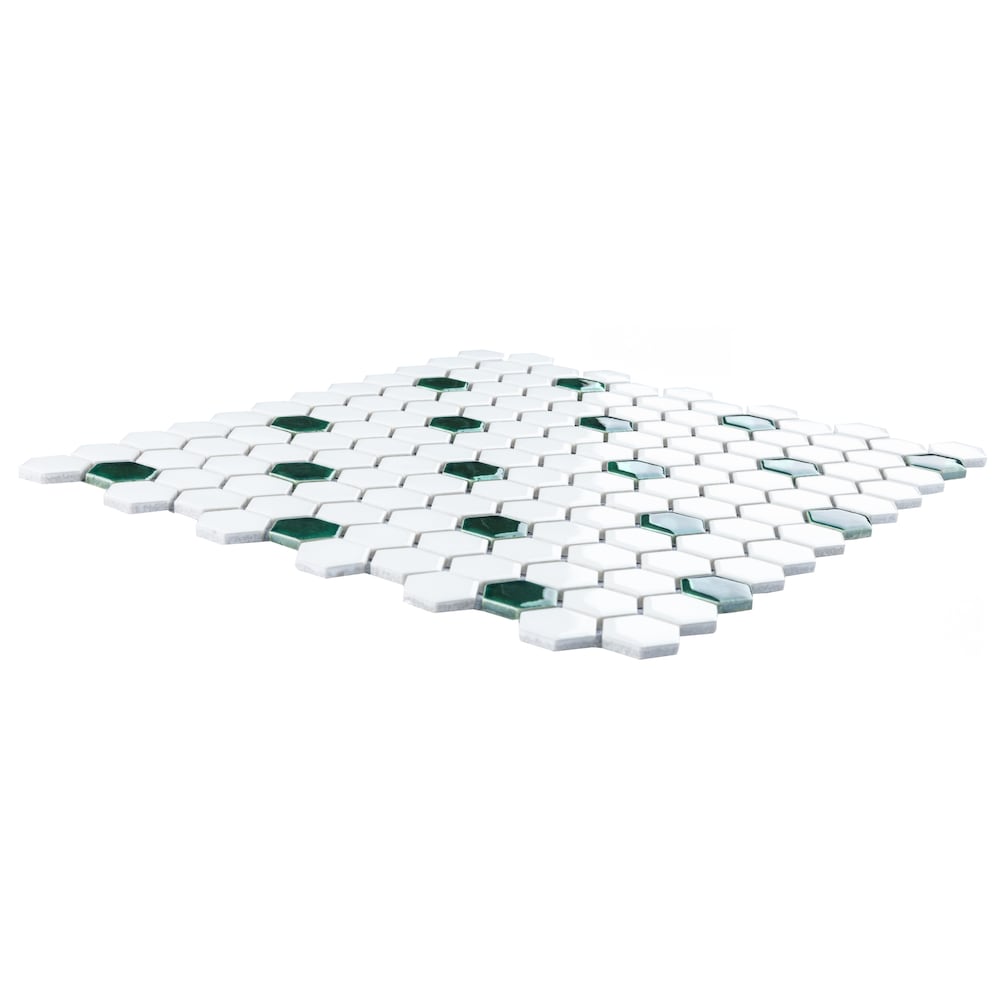 Metro Ion 1" Hex Emerald Dot w/Glossy White 10-1/4" x 11-7/8" Porc Mosaic Tile (8.6 sq. ft./Case)