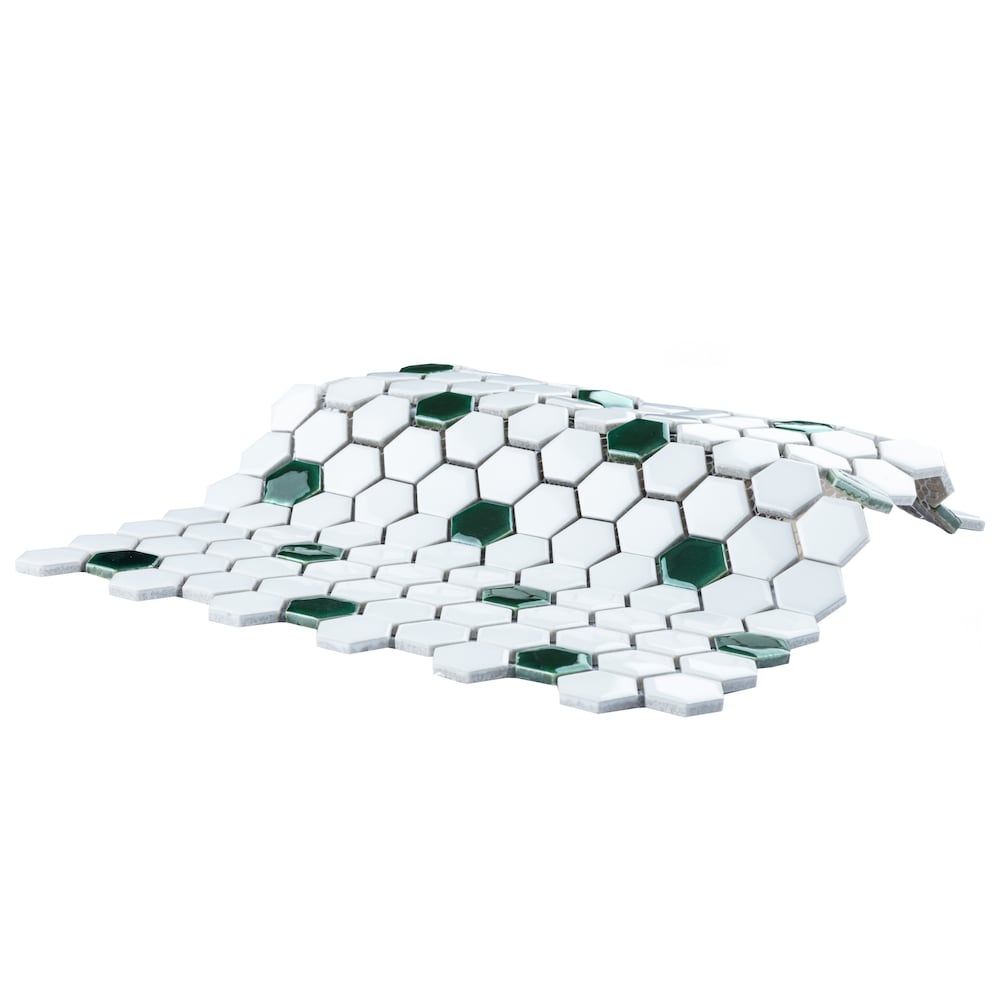 Metro Ion 1" Hex Emerald Dot w/Glossy White 10-1/4" x 11-7/8" Porc Mosaic Tile (8.6 sq. ft./Case)