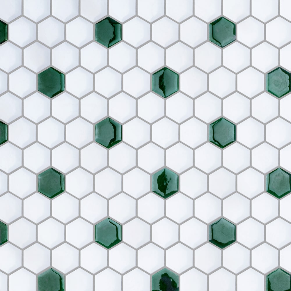 Metro Ion 1" Hex Emerald Dot w/Glossy White 10-1/4" x 11-7/8" Porc Mosaic Tile (8.6 sq. ft./Case)