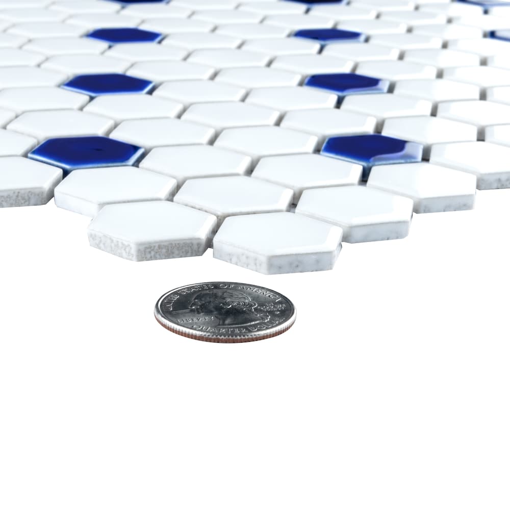 Metro Ion 1" Hex Sapphire Dot w/Glossy White 10-1/4" x 11-7/8" Porc Mosaic Tile (8.6 sqft./Case)