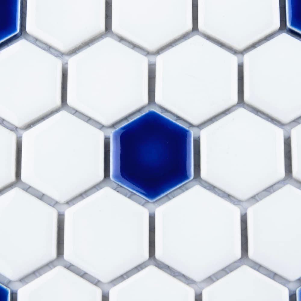 Metro Ion 1" Hex Sapphire Dot w/Glossy White 10-1/4" x 11-7/8" Porc Mosaic Tile (8.6 sqft./Case)