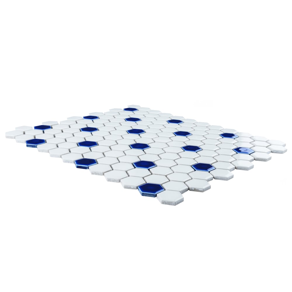 Metro Ion 1" Hex Sapphire Dot w/Glossy White 10-1/4" x 11-7/8" Porc Mosaic Tile (8.6 sqft./Case)