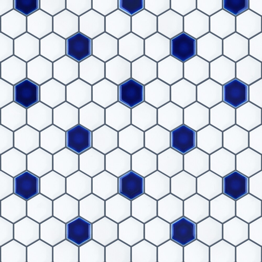 Metro Ion 1" Hex Sapphire Dot w/Glossy White 10-1/4" x 11-7/8" Porc Mosaic Tile (8.6 sqft./Case)