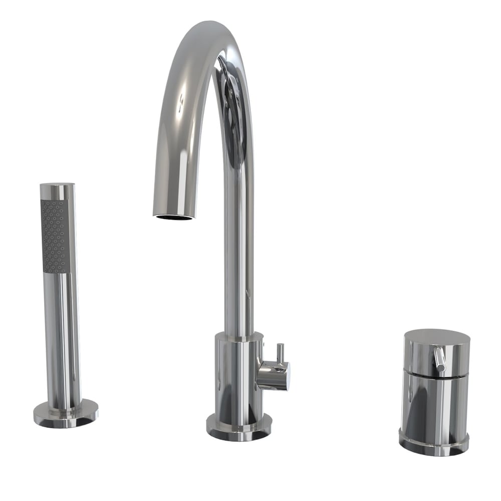 Emica 58 in. L x 32 in. W x 23 in. H 2-Piece AcrylX Oval Freestanding Bathtub, Centre Drain, with Keros Single Handle Deckmounted Bathtub Faucet & Handheld Shower Head in Chrome
