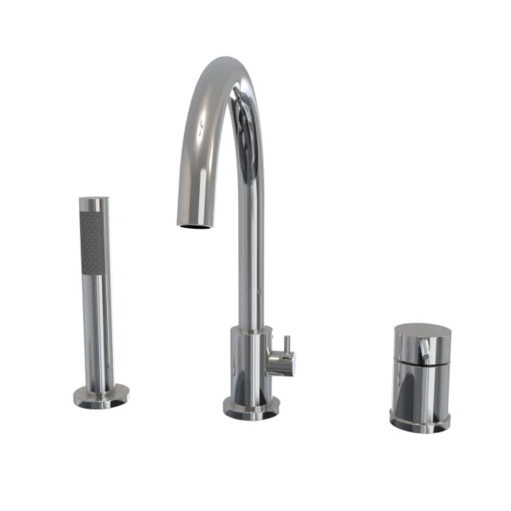 Robinet de baignoire à poignée unique Keros monté sur le pont/robinet de remplissage de baignoire avec pomme de douche à main en chrome
