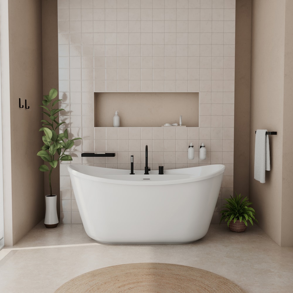 Robinet de baignoire à poignée unique Keros monté sur le pont/robinet de remplissage de baignoire avec pomme de douche à main en noir mat