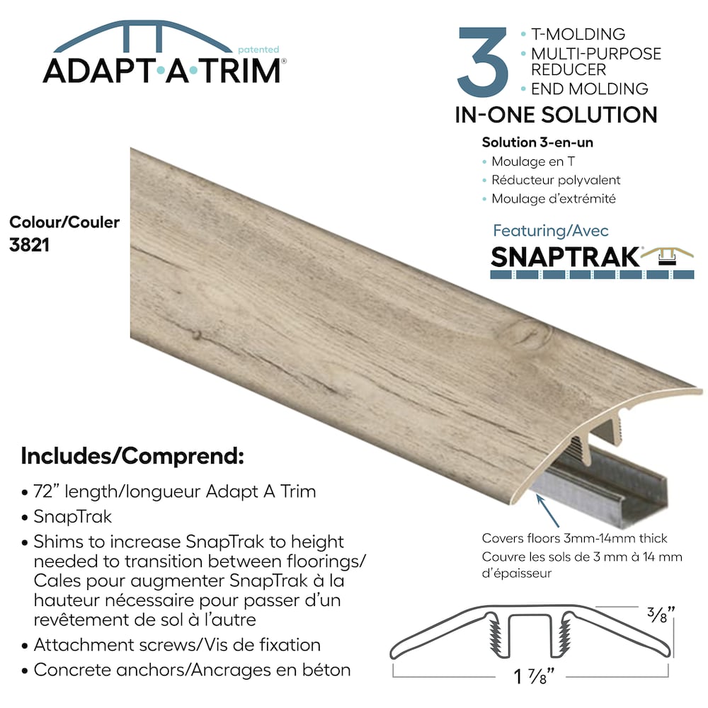 Adapt A Trim 3-in-1 Vinyl Reducer & Transition Molding Color 3821 1.85-inx.35-inx72-in