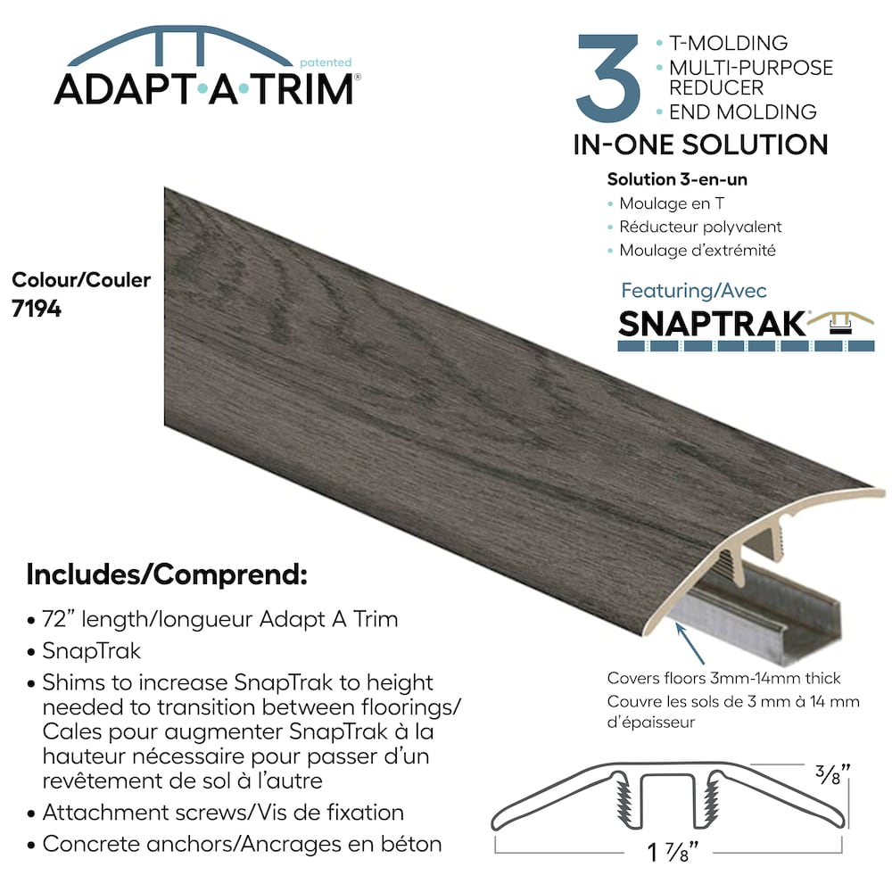 Adapt A Trim 3-in-1 Vinyl Reducer & Transition Molding Color 7194 1.85-inx.35-inx72-in