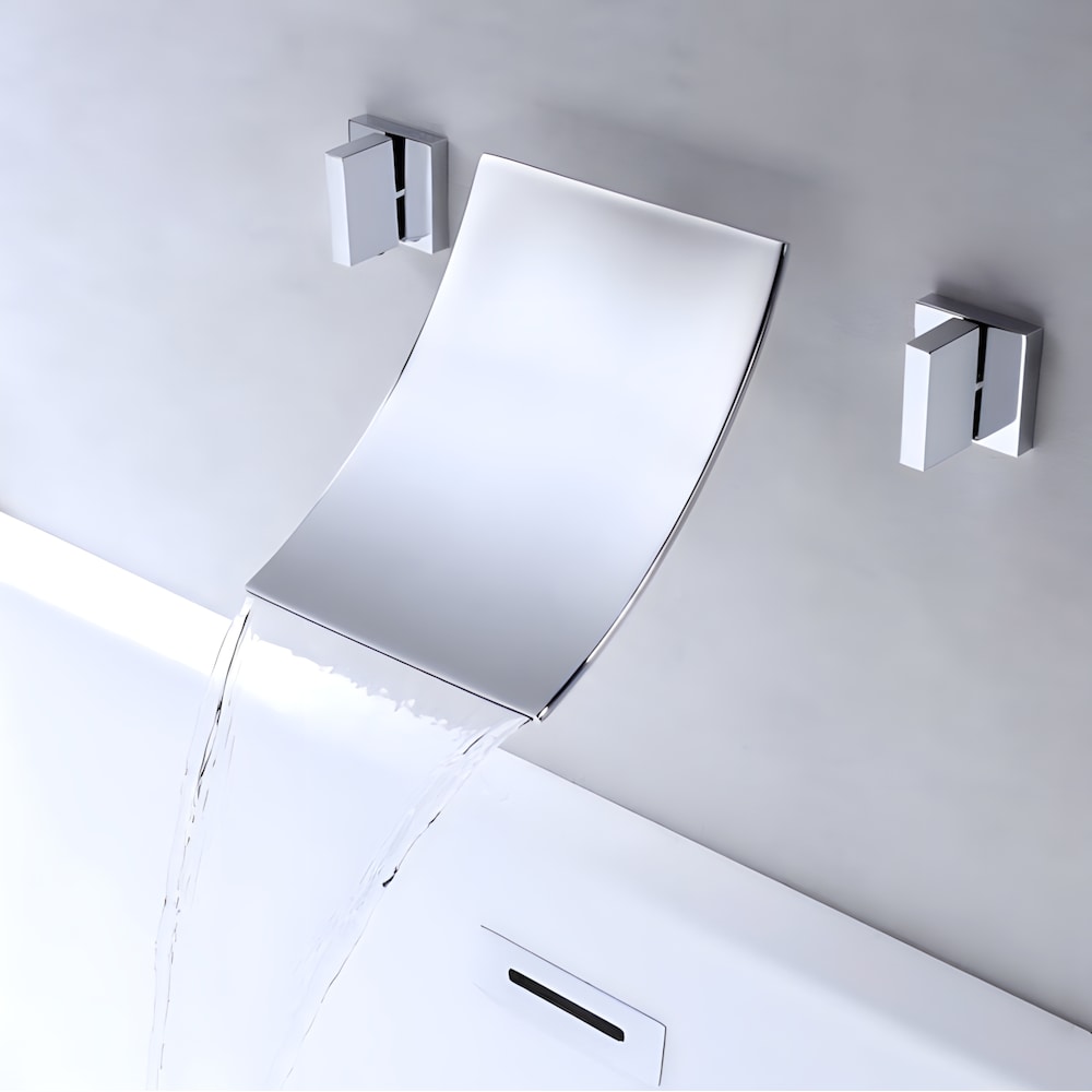 Waterfall-A 2H Faucet in Chrome with Overflow Pop Up Drain in Chrome