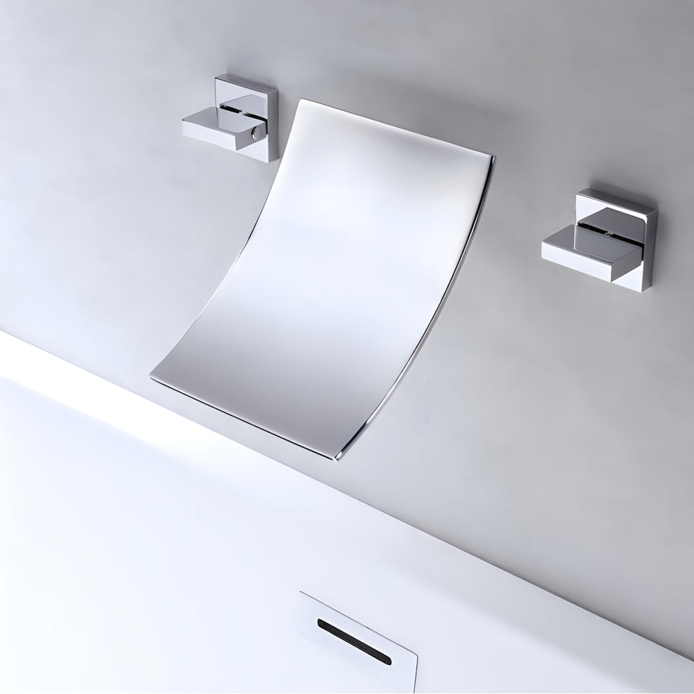 Robinet Waterfall-A 2H en chrome avec bonde escamotable en chrome