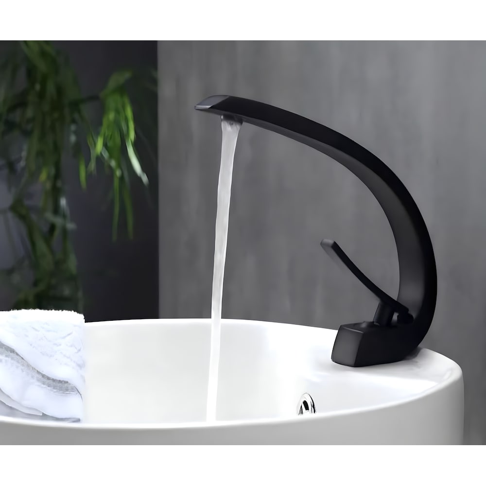 Island-B 1H Faucet in Black with Overflow Pop Up Drain in Black
