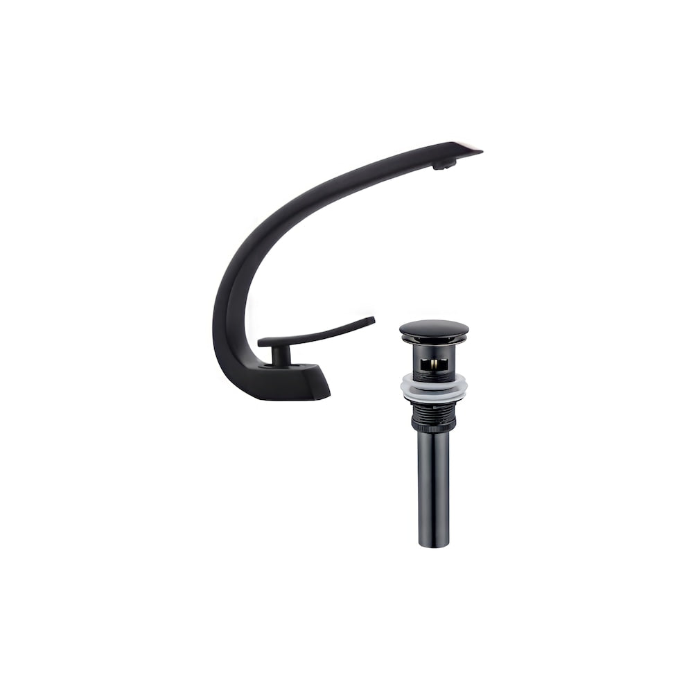 Island-B 1H Faucet in Black with Overflow Pop Up Drain in Black