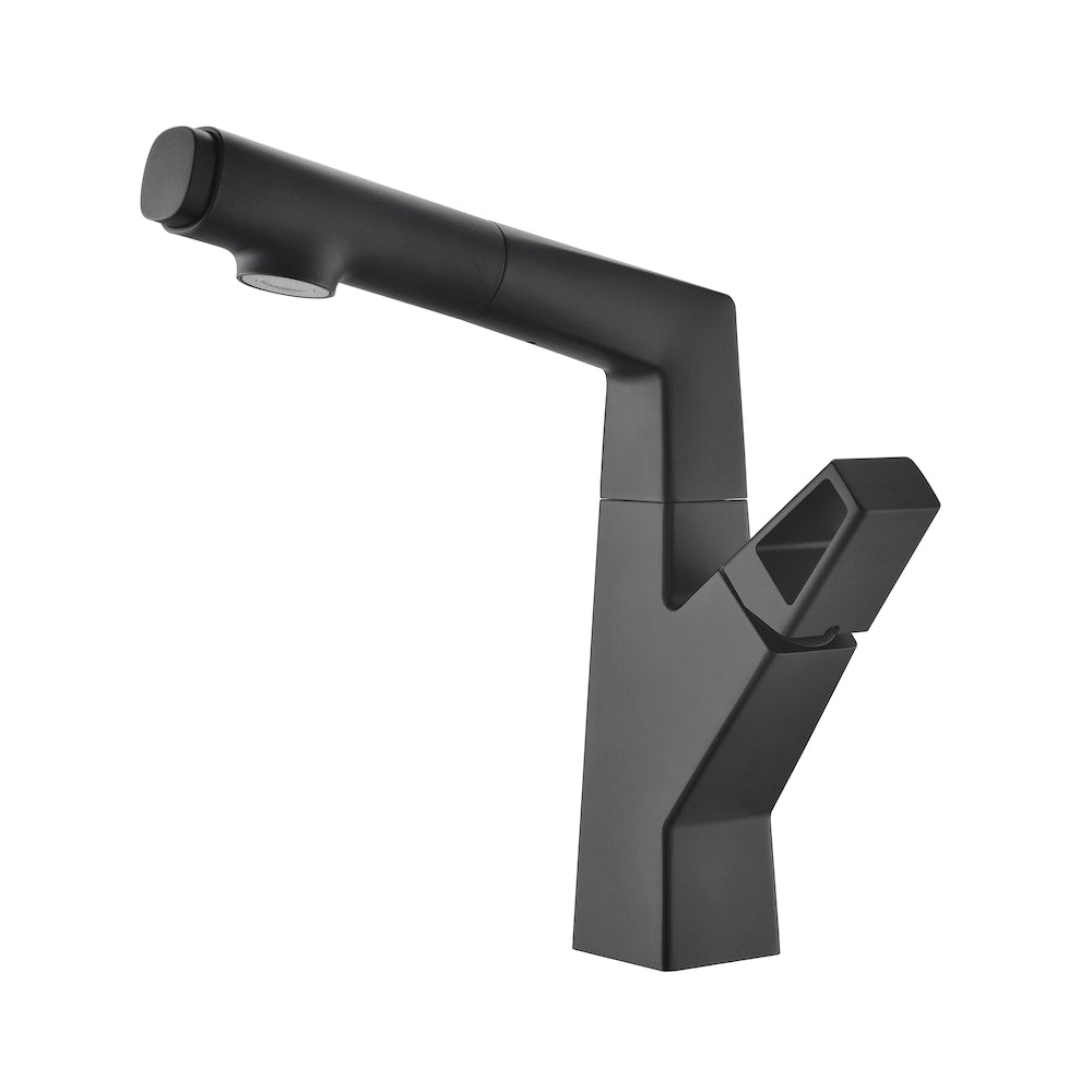 WBF2 Matte Black Single Hole Bathroom Sink Faucet with Single Handle and Pull Out Sprayer