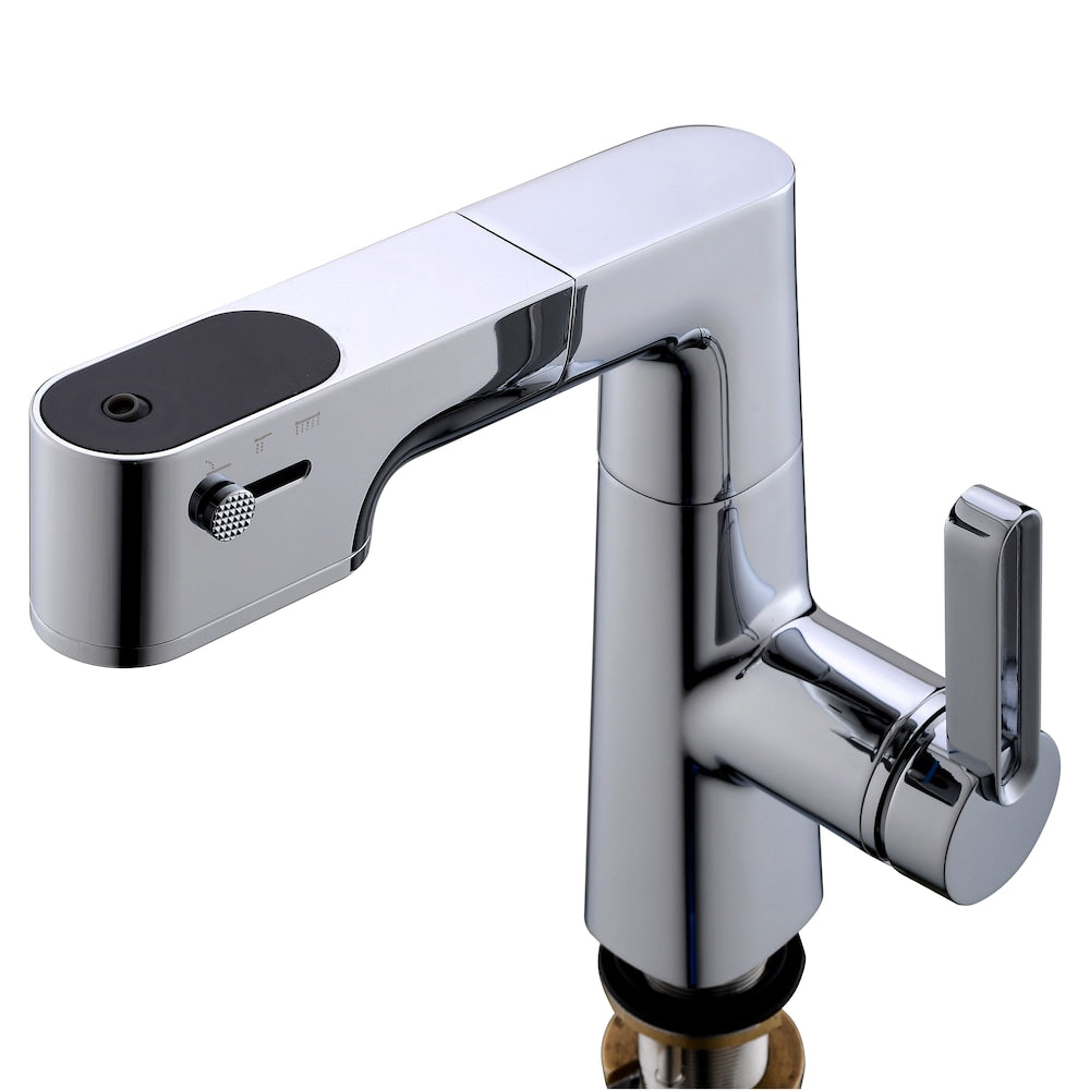WBF5 Single Hole Bathroom Sink Faucet with Single Handle, Pull Out Sprayer and LED Display in Chrome