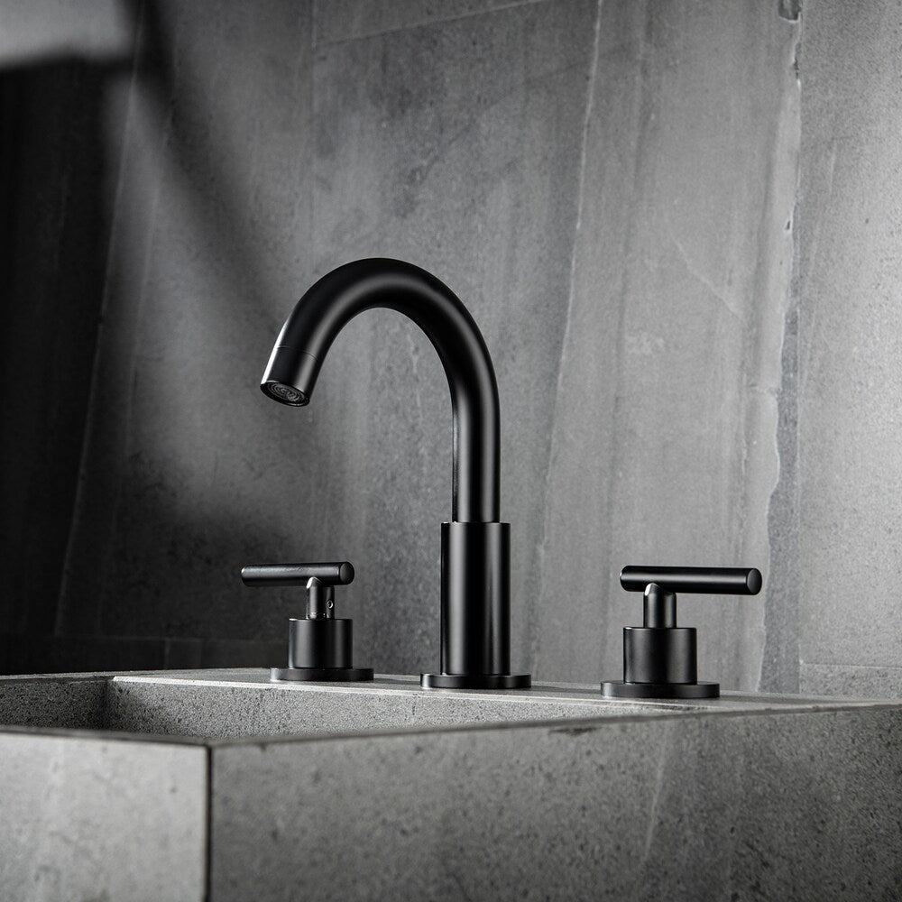 Robinet de lavabo de salle de bain à large portée ZCJ3 avec 2 poignées en noir mat
