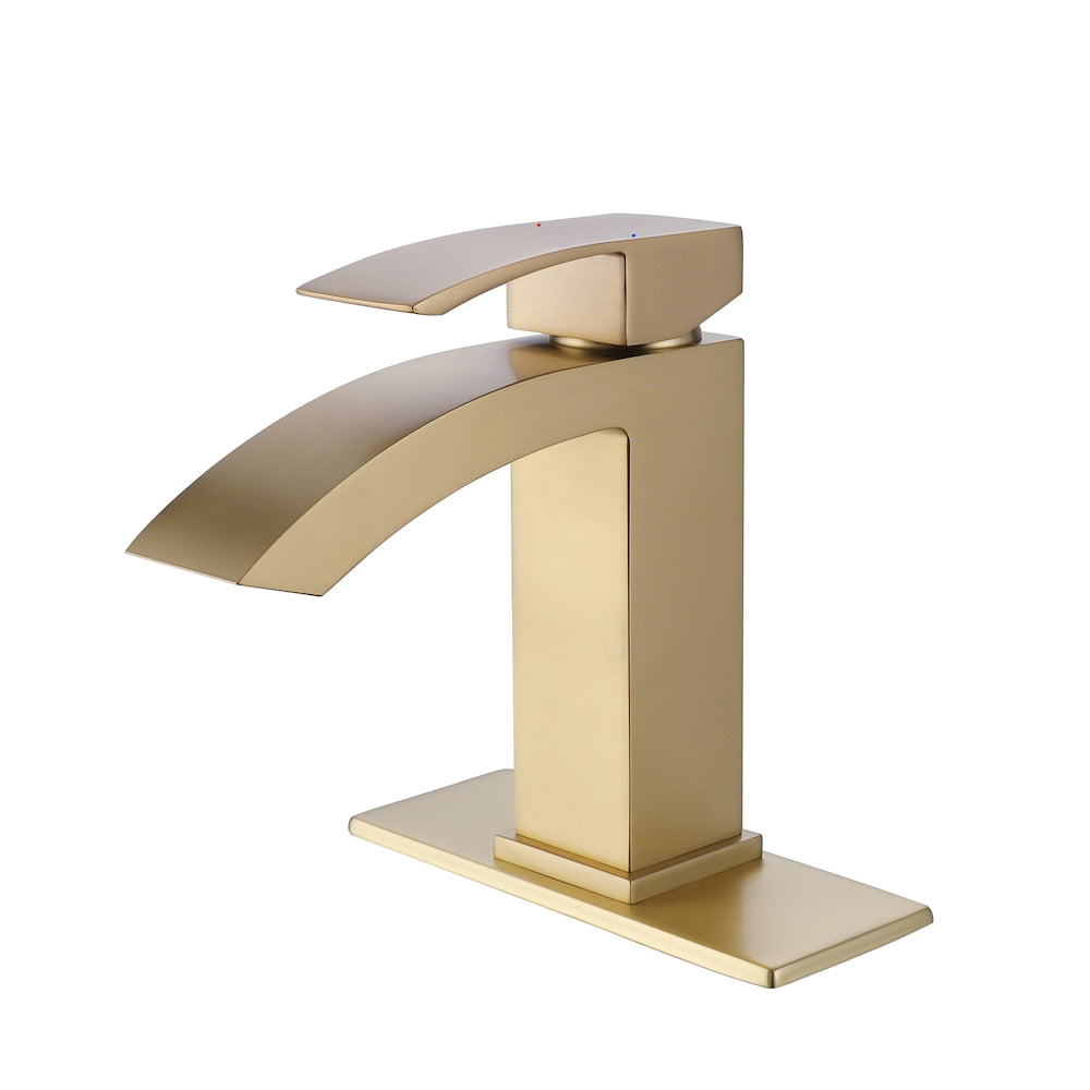 WBF13 Brushed Gold Single Hole Bathroom Sink Faucet with Single Handle and Deck Plate