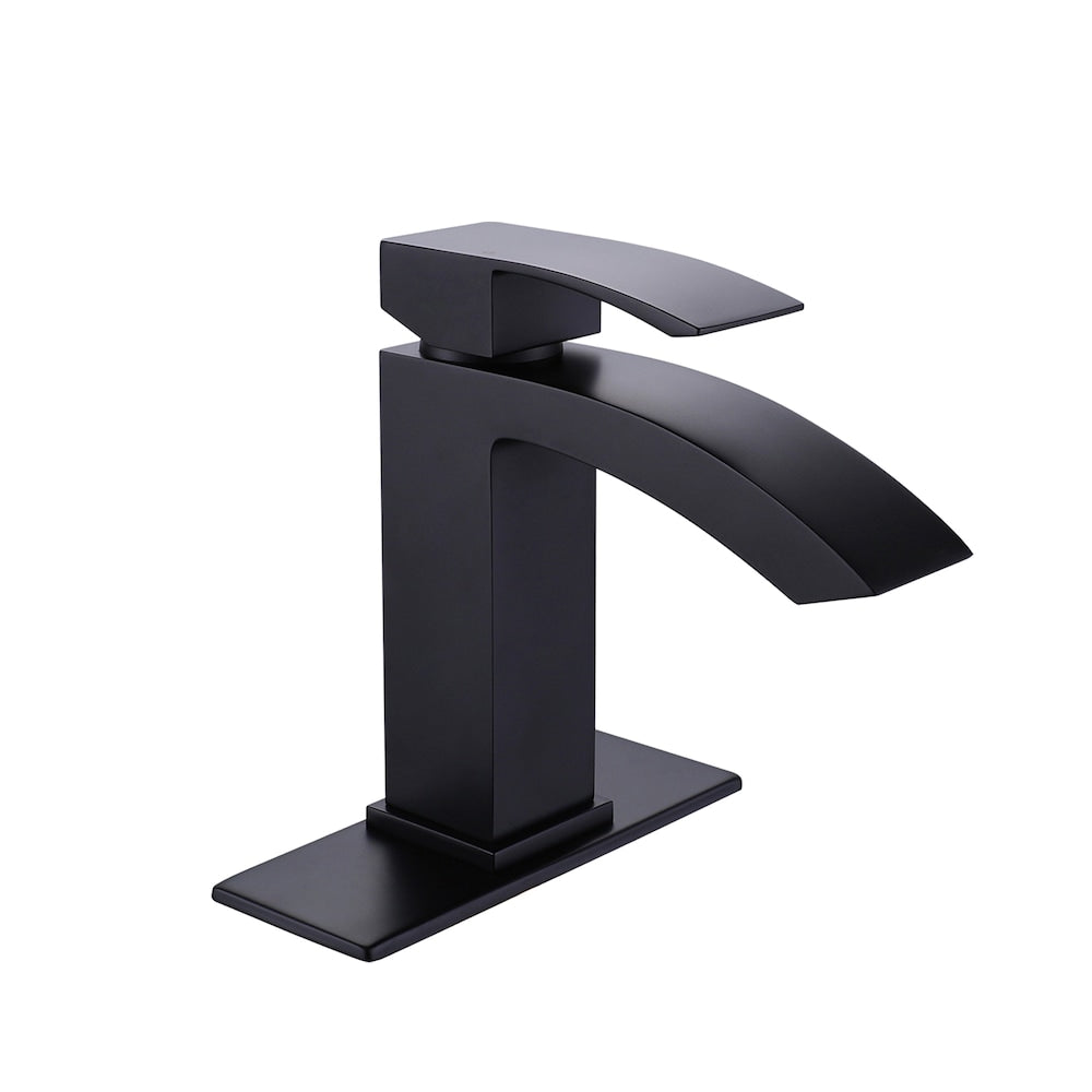 WBF13 Matte Black Single Hole Bathroom Sink Faucet with Single Handle and Deck Plate