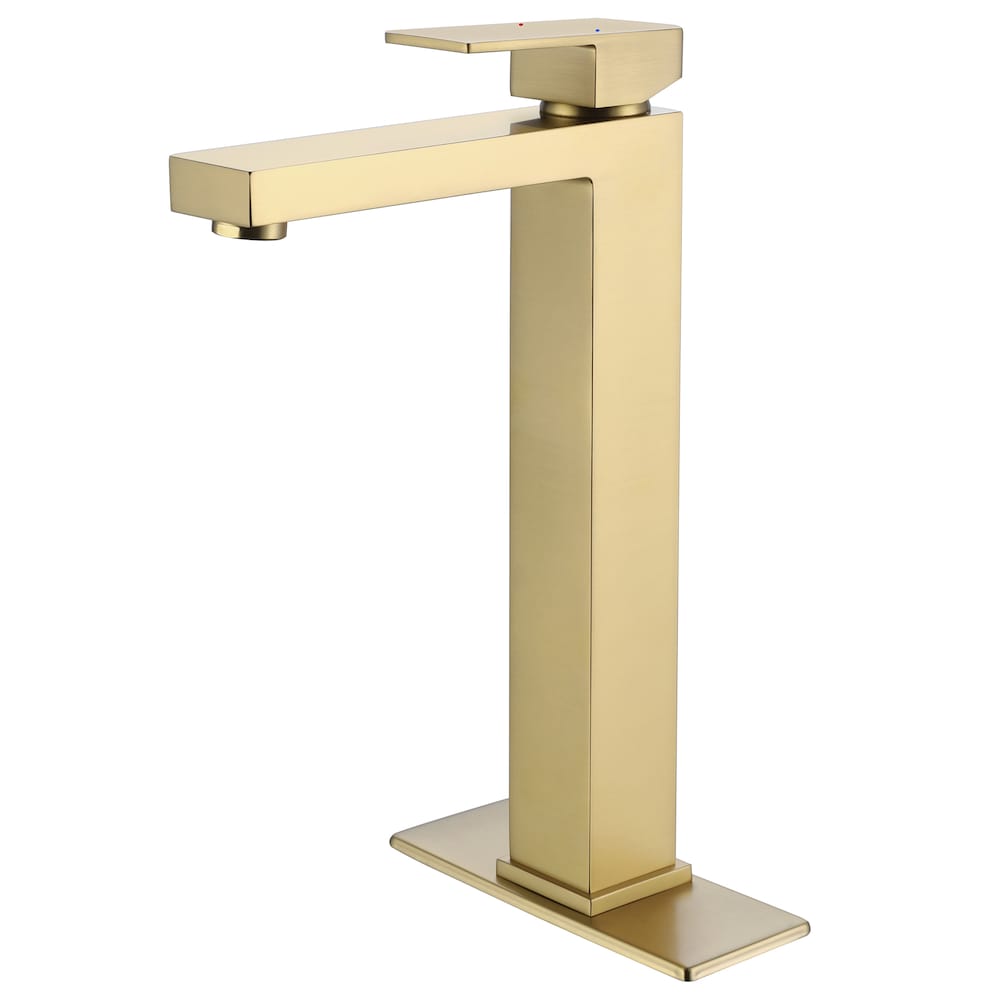 WBF16 Brushed Gold Single Hole Bathroom Sink Faucet with Single Handle and Deck Plate