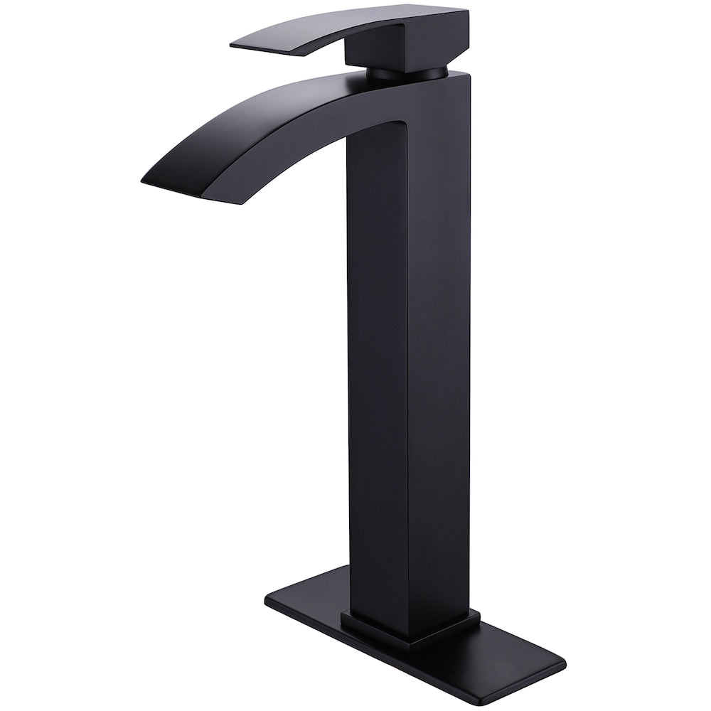 ZCJ7 Matte Black Single Hole Bathroom Sink Faucet with Single Handle and Deck Plate
